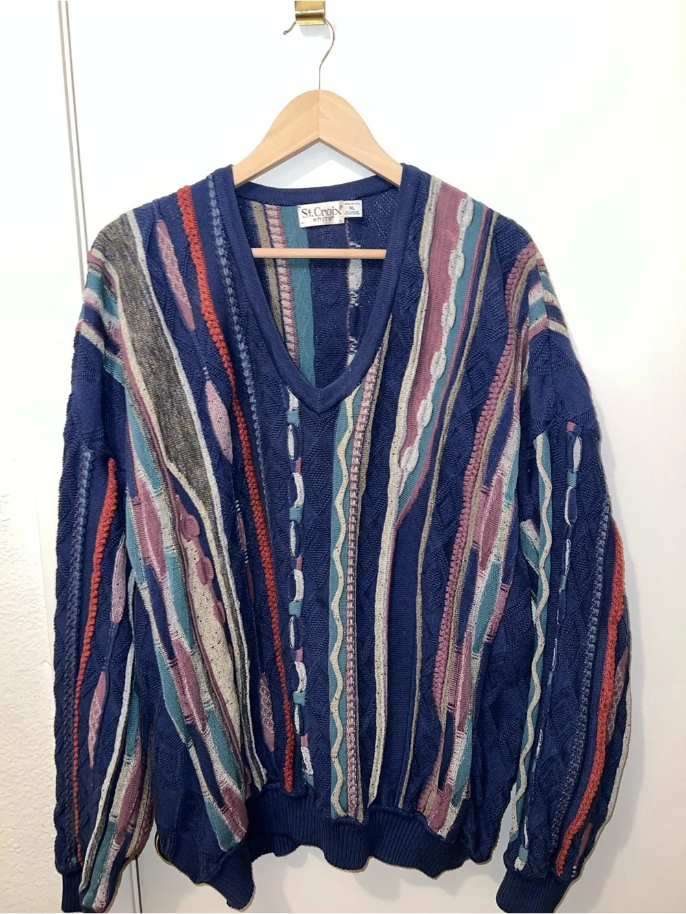 St. Croix V-Neck Multi-Color Patterned Men's Sweater - Picture 1 of 5